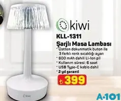 KİWİ KLL-1311 ŞARJLI MASA LAMBASI KİWİ KLL-1311 ŞARJLI MASA LAMBASI